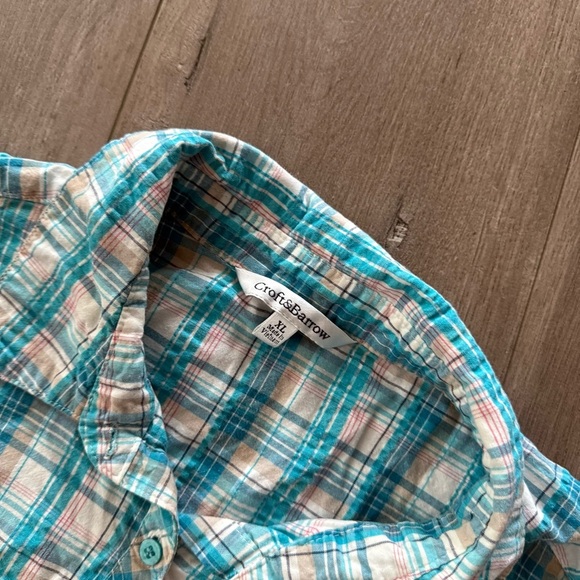 Croft & Barrow Tiffany Blue Plaid Short Sleeve Button Down Top - Picture 3 of 4